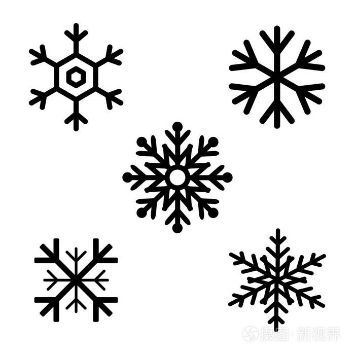 一组黑色雪花图标. 黑色雪花. 雪花模板. 雪花的冬天. 雪花图标.