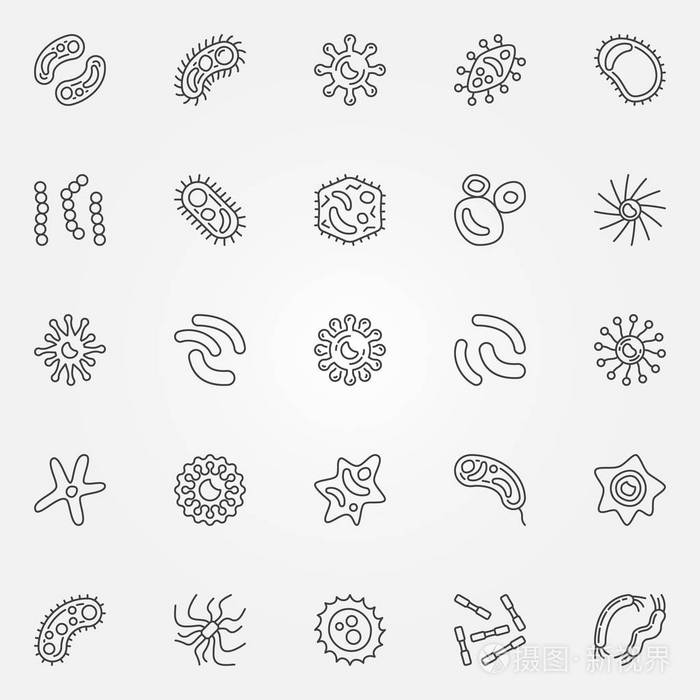 细菌轮廓图标设置.微生物和病毒轮廓符号