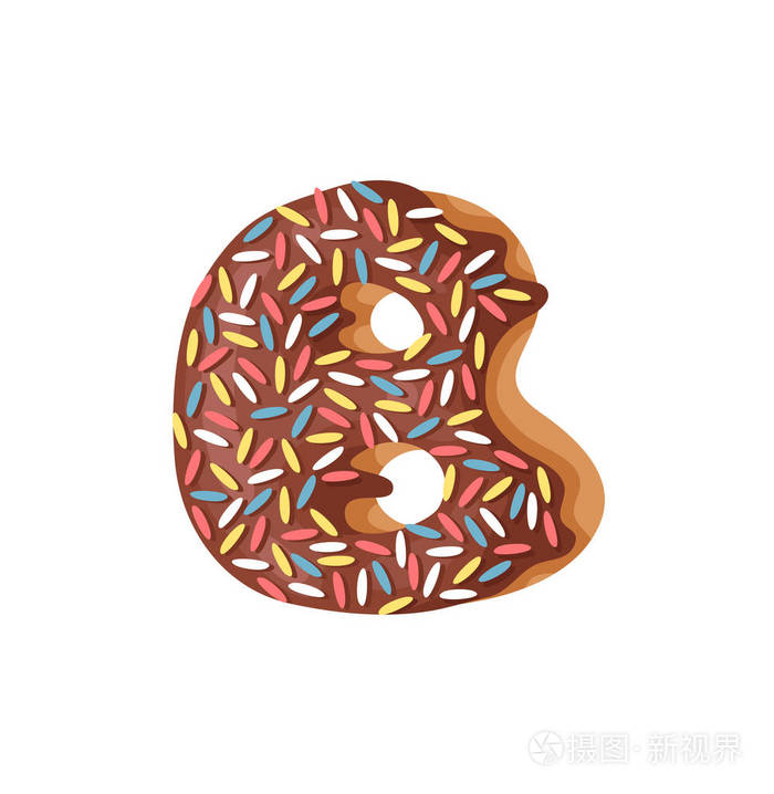 卡通矢量插图甜甜圈字母b.手画字体与甜髻.创意艺术烘焙字母表