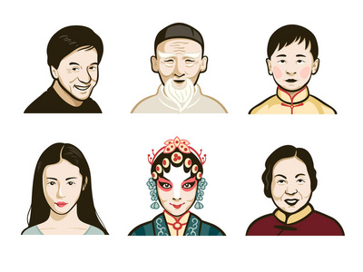 中国人的男女面孔都是复古的颜色照片