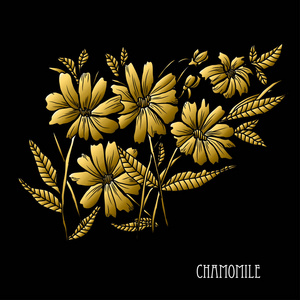 装饰洋甘菊花卉设计元素。 可用于卡片邀请横幅海报印刷设计。 金色花朵