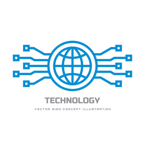 数字世界矢量商业标志模板概念说明。 全球抽象标志和电子网络。 全球技术设计要素