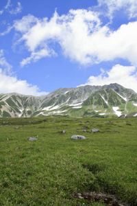 日本稻山夏季有雪的泰山山脉图片