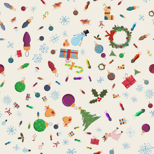 矢量无缝图案的圣诞节和新年主题在平面风格的儿童涂鸦背景可以取代