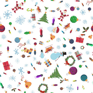 矢量无缝图案的圣诞节和新年主题在平面风格的儿童涂鸦背景可以取代