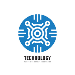 电子计算机芯片概念业务标志模板矢量插图. 抽象数字技术创意标志.