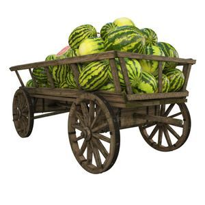 装满西瓜的木车顶上装满了西瓜照片