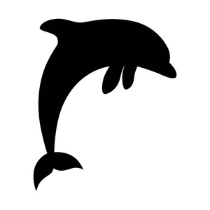 图标跳跃海豚。 白色背景上分离的黑色符号海豚。 海豚剪影。 签海豚。 海洋符号。 矢量插图