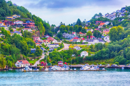 挪威山村庄和海湾风景