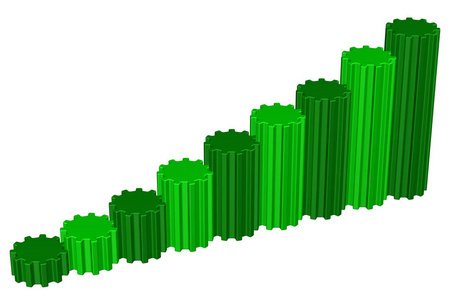 绿色商务齿轮图表隔离在白色背景上。 三维渲染。