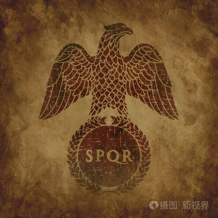 罗马鹰的标志在一个古老的破旧的纹理.
