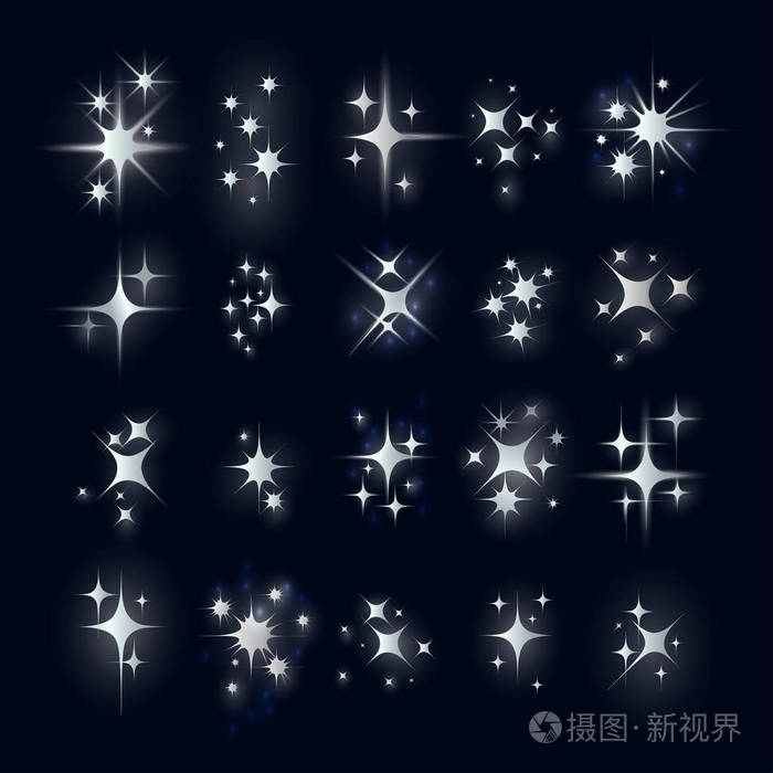 插画 一套银星闪闪发光的卡通. 闪闪发光的星光粒子. 矢量图.