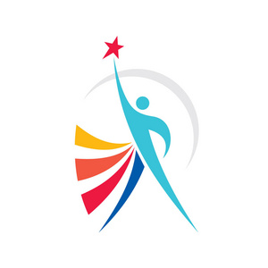 抽象的人物轮廓与明星形状. 充满活力的颜色符号. 进步发展的成功.