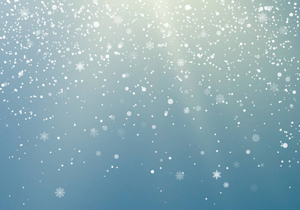 飘落的雪花透明的背景。 带有结晶雪花的冬季图案。 圣诞节和新年背景。 矢量插图