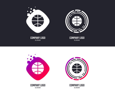 标志型概念。 篮球标志图标。 运动符号。 标志设计。 彩色纽扣和篮球图标。 向量