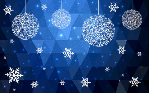 深蓝色矢量圣诞多边形背景。 由雪花组成的三角形组成的低聚插图。 纹理无缝背景的新年庆祝。