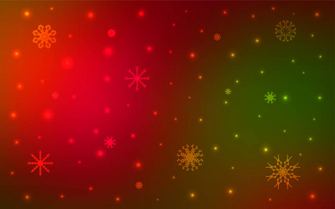 深绿色红色矢量布局与明亮的雪花。 雪在模糊的抽象背景上有梯度。 新年设计为您的广告海报横幅。