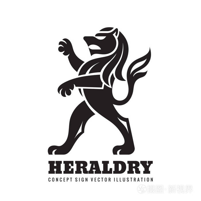 狮子站在它的后腿概念商业标志模板矢量插图纹章人物动物野生动物黑色