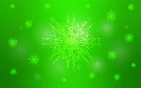 浅绿色矢量布局与明亮的雪花。 装饰闪亮的插图与雪在抽象模板。 该模式可用于新年广告小册子。
