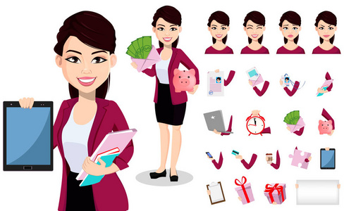 美丽的女士卡通人物包的身体部位,情感和事物. 建立你的个人设计.