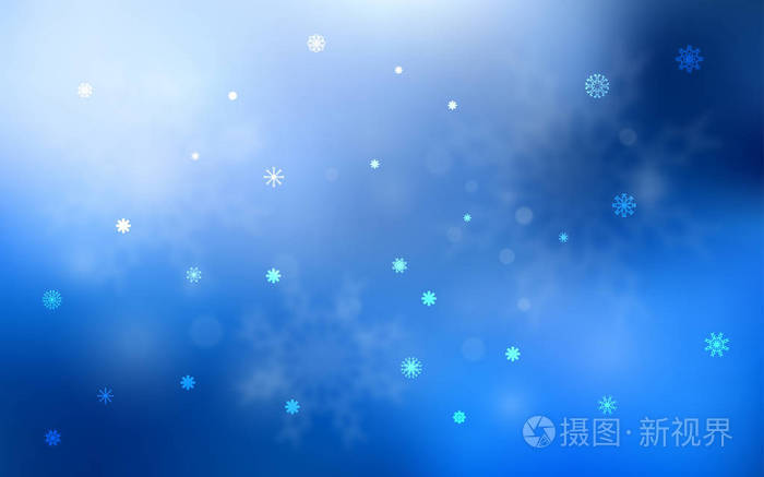 浅蓝色矢量模板与冰雪花. 雪在模糊的抽象背景上有梯度.