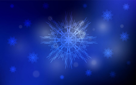 深蓝色矢量覆盖美丽的雪花。 闪耀的彩色插图与雪在圣诞节风格。 模板可以用作新年背景。