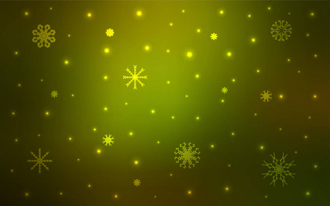 深绿色矢量图案与圣诞雪花。 闪耀的彩色插图与雪在圣诞节风格。 新年设计为您的广告海报横幅。