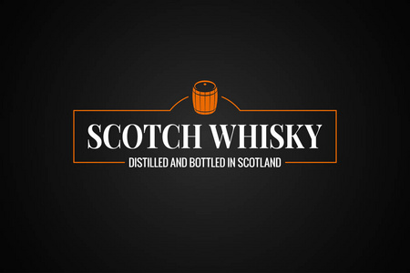 苏格兰威士忌旗帜。黑色背景威士忌桶标志