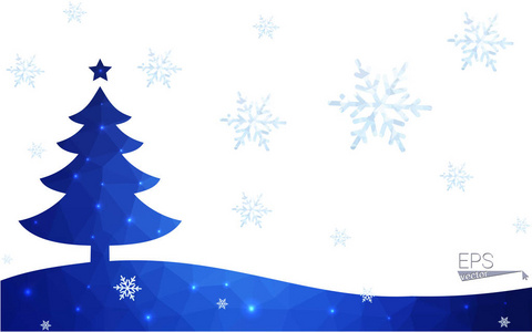蓝明信片低多边形风格圣诞树矢量插图由三角形组成。抽象三角形多边形折纸或水晶设计的新年庆典。孤立于白色背景