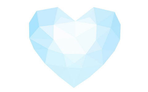 浅蓝色矢量心脏隔离在白色背景上。 几何皱褶三角形低聚折纸风格梯度图形插图。 为您的业务多边形设计。
