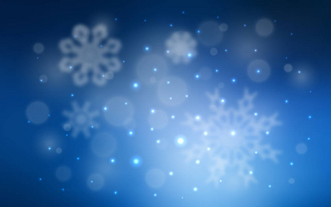 深蓝色矢量纹理与彩色雪花。 闪耀的彩色插图与雪在圣诞节风格。 模板可以用作新年背景。