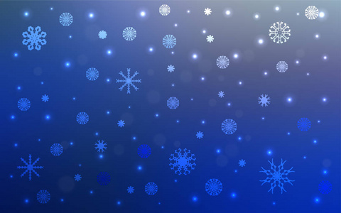 深蓝色矢量布局与明亮的雪花。 闪耀的彩色插图与雪在圣诞节风格。 该模式可用于新年传单。