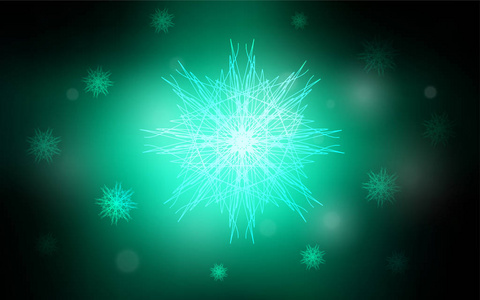 深绿色矢量覆盖美丽的雪花。 闪烁的抽象插图与冰晶。 模板可以用作新年背景。