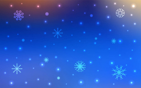 浅蓝黄色矢量模板与冰雪花。 闪耀的彩色插图与雪在圣诞节风格。 新年设计为您的广告海报横幅。