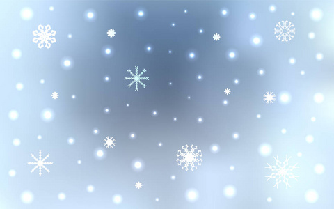 浅蓝色矢量纹理与彩色雪花。 雪在模糊的抽象背景上有梯度。 该模式可用于新年传单。