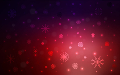 深蓝色红色矢量模板与冰雪花。 闪烁的抽象插图与冰晶。 该模式可用于新年传单。