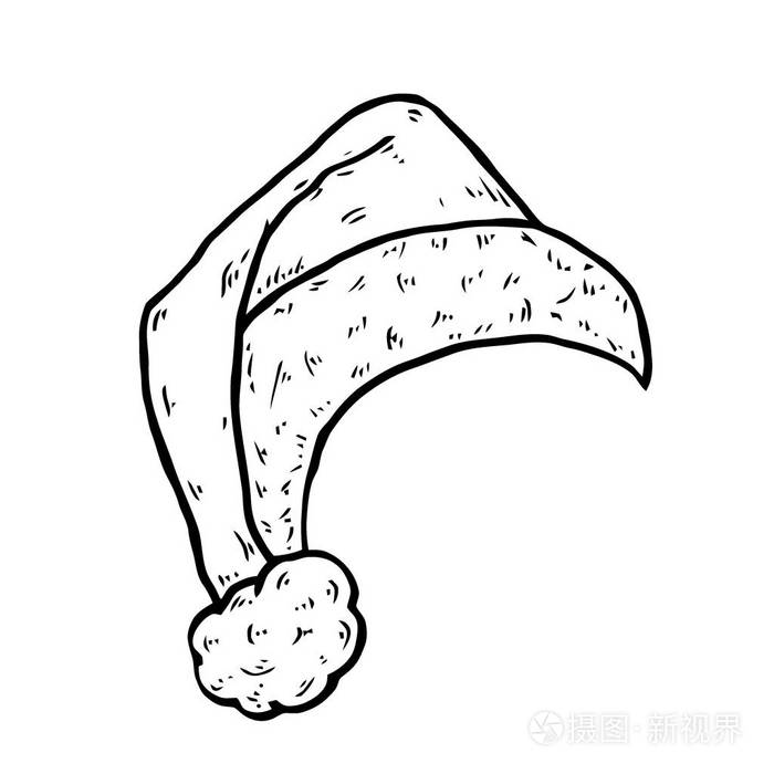 圣诞老人帽子的手绘草图涂鸦墨水圣诞老人帽或睡帽