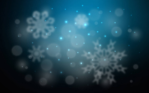 深蓝色矢量图案与圣诞雪花。 模糊装饰设计在圣诞节风格与雪。 新年设计为您的广告海报横幅。