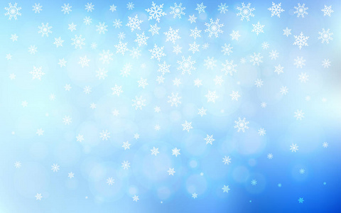 浅蓝色矢量模板与冰雪花。 闪耀的彩色插图与雪在圣诞节风格。 新年设计为您的商业广告。