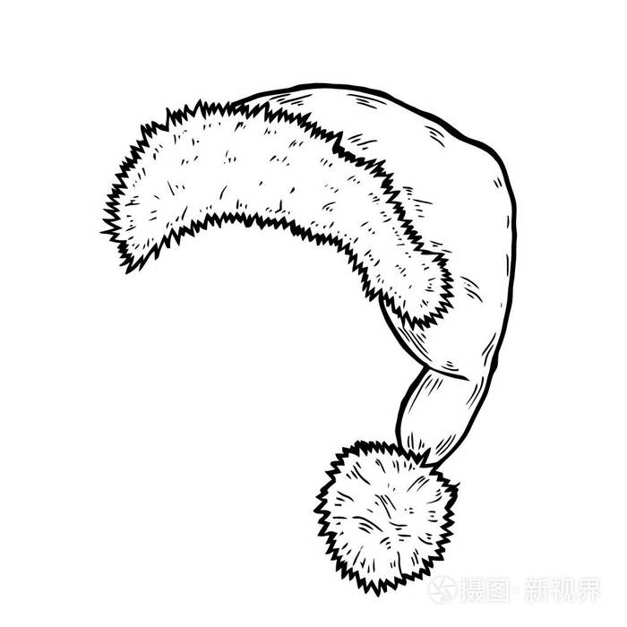 圣诞老人帽子的手绘草图涂鸦墨水圣诞老人帽或睡帽
