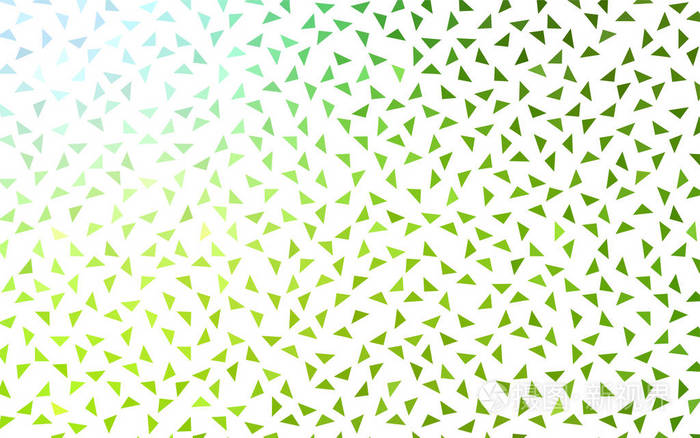 白色背景上小三角形的浅绿色黄色矢量。 三角形抽象纹理的说明。 横幅海报封面图案设计。