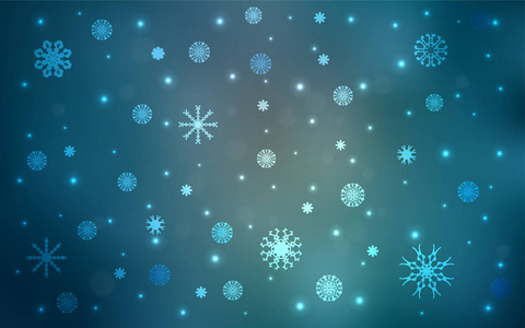 浅蓝色矢量覆盖美丽的雪花。 现代几何抽象插图与冰晶。 新年设计为您的广告海报横幅。