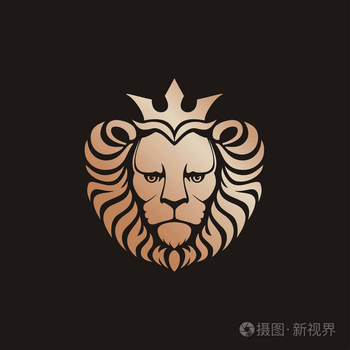 狮子标志狮子头与皇冠矢量插图徽章设计通用公司符号纹章高级标志图标