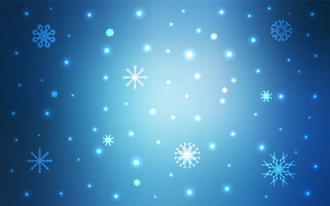 浅蓝色矢量图案与圣诞雪花。 装饰闪亮的插图与雪在抽象模板。 新年设计为您的商业广告。