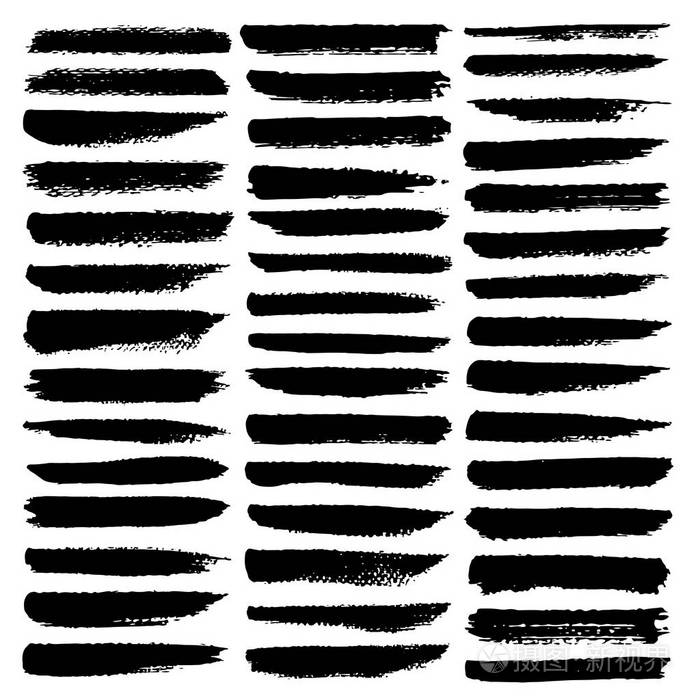 一套毛笔笔画黑色墨水笔画矢量图