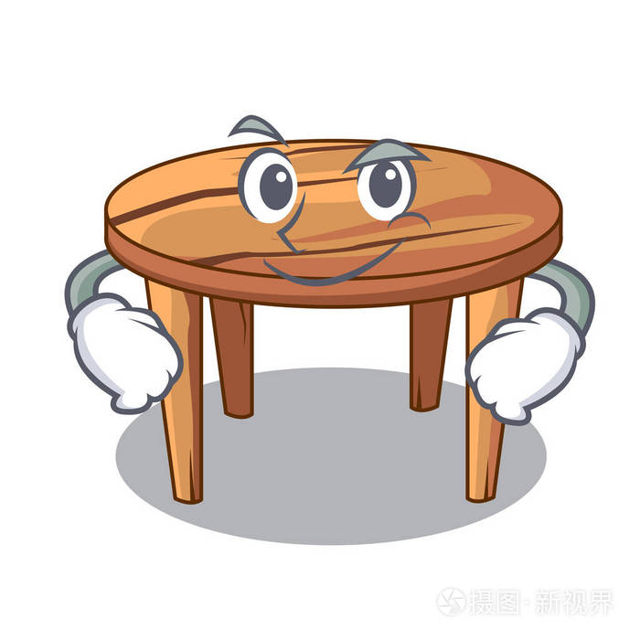 傻笑动画片圆形木桌在咖啡厅
