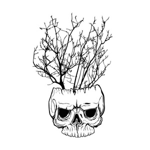 手绘线条艺术矢量插图.纹身设计.生命和死亡.贴纸模板.面具隔离背景.