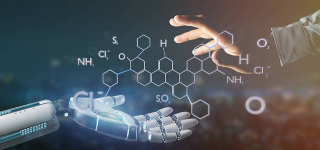 一只手握着一个分子结构的三维渲染视图