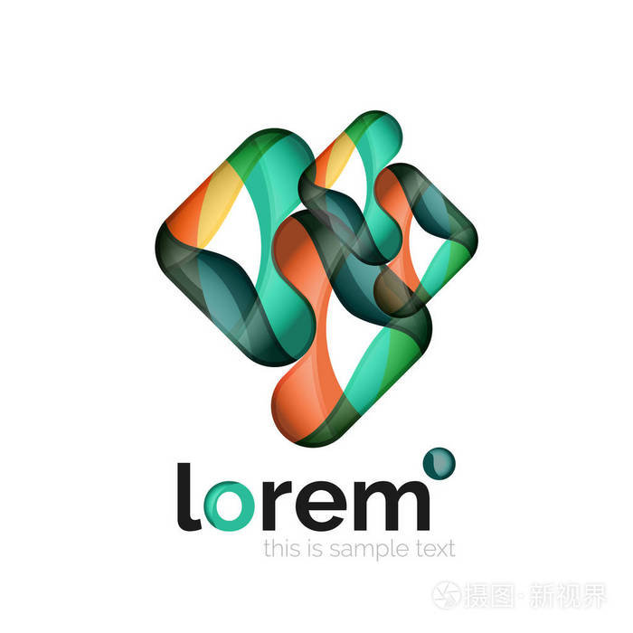 抽象几何徽标与重叠的平滑形状创建