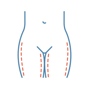 大腿提升手术颜色图标。 整形手术。 大腿和臀部吸脂。 孤立矢量插图